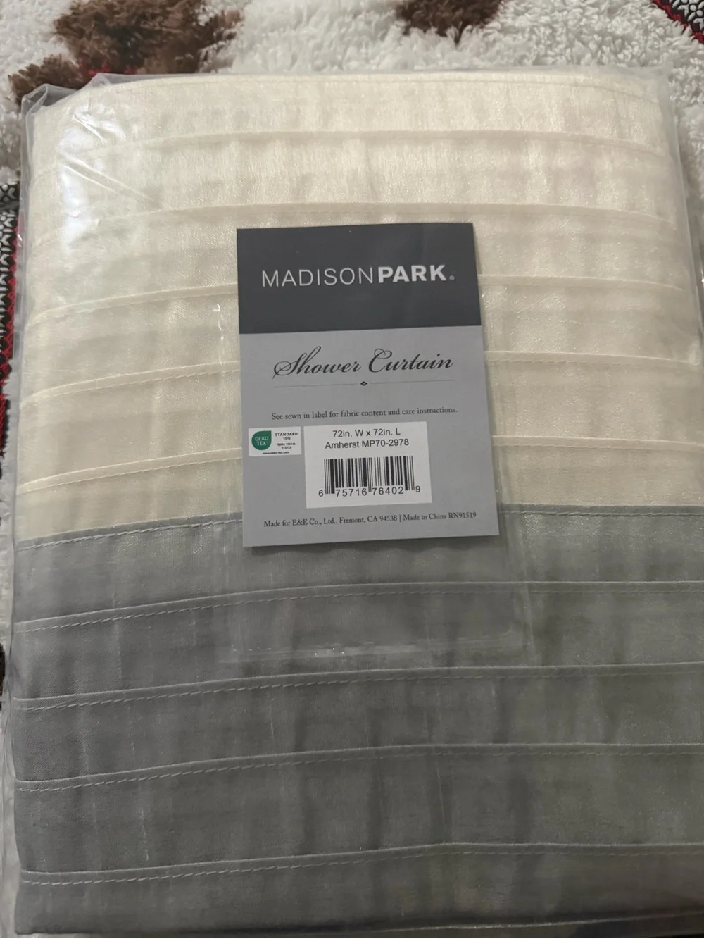 Madison Park Cream and Gray Striped Shower Curtain